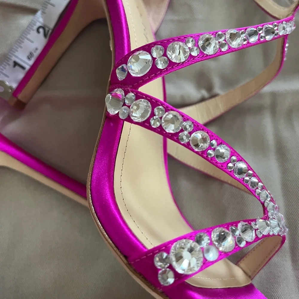 New! Dee Ocleppo designer Satin Magenta Pink Strappy Heels Rhinestones SZ 8 - Picture 10 of 16